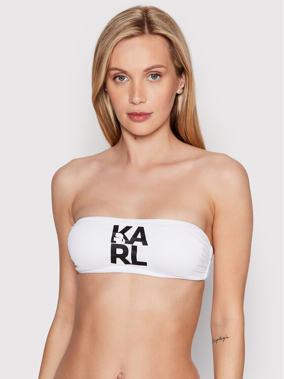 KARL LAGERFELD Góra od bikini Printed Logo KL22WTP02 Biały Modivo pl