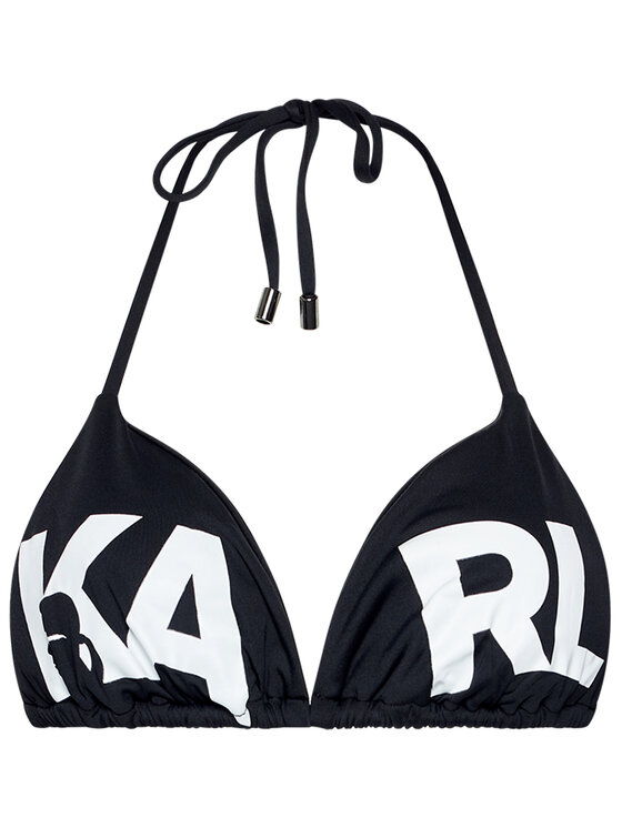 KARL LAGERFELD Góra od bikini Printed Logo KL21WTP05 Czarny Modivo pl