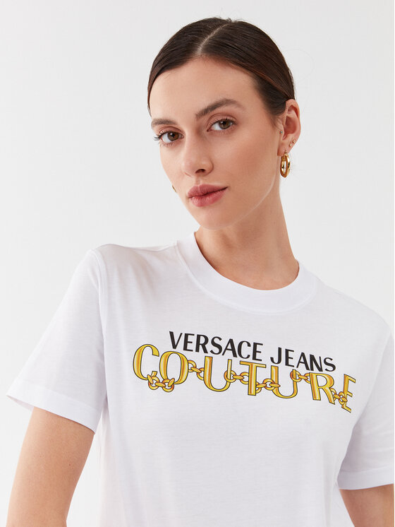 Versace Jeans Couture T Shirt 75HAHF01 Biały Regular Fit Modivo pl