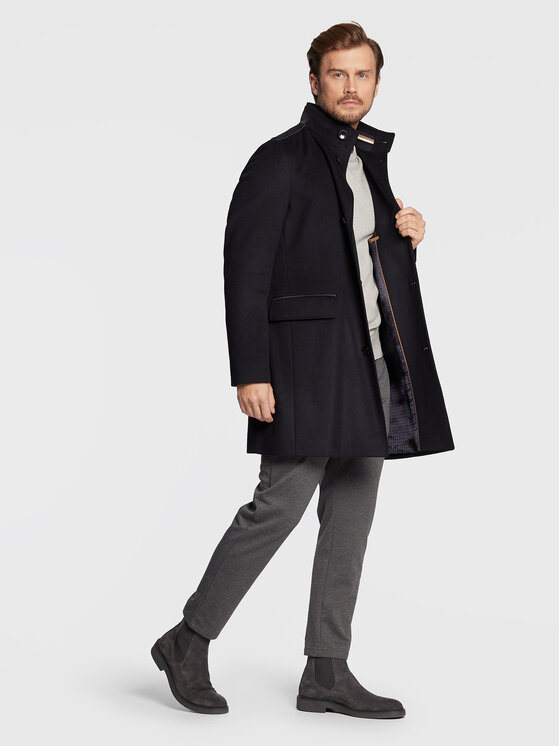 Boss Wollmantel H Jared Standup Dunkelblau Regular Fit