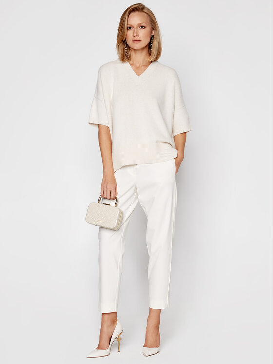 Marella Marella Medžiaginės kelnės Nasco 31360707 Balta Regular Fit