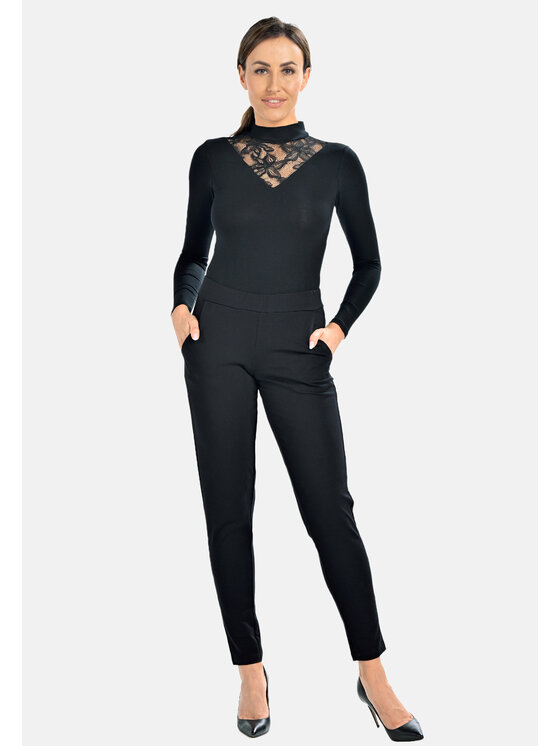 Teyli Teyli Body damskie z długim rękawem Elli Czarny Regular Fit