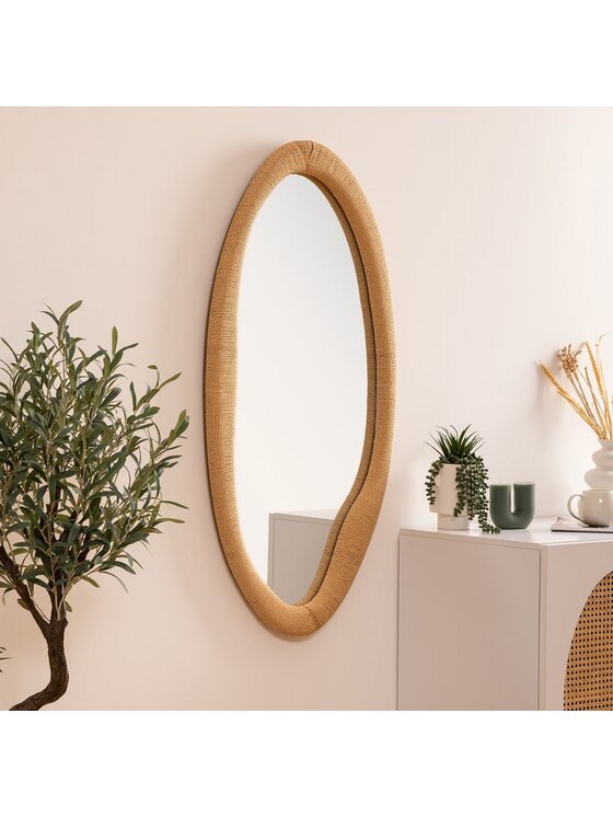 MIAhome MIAhome Lustro ścienne owalne plecione 114x58 cm Beżowy