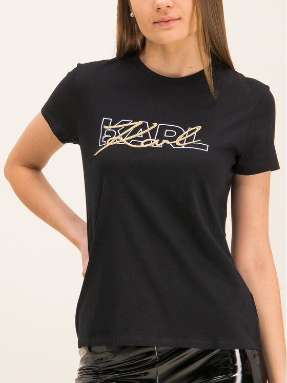 KARL LAGERFELD KARL LAGERFELD T-Shirt Double Logo 96KW1709 Černá Regular Fit