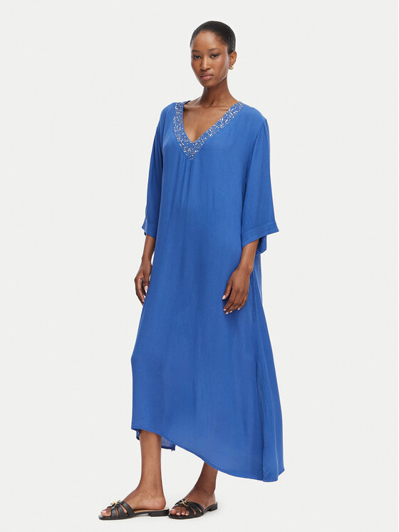 Selmark Selmark Плажна рокля V-Neck BN395 Син Relaxed Fit