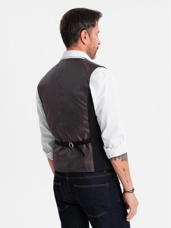 Ombre Ombre Kamizelka garniturowa OM-BLZV-0142 Czarny Slim Fit