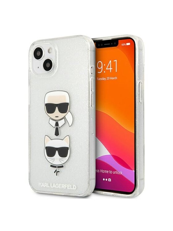 KARL LAGERFELD KARL LAGERFELD Etui na telefon Glitter Karl & Choupette Head Srebrny