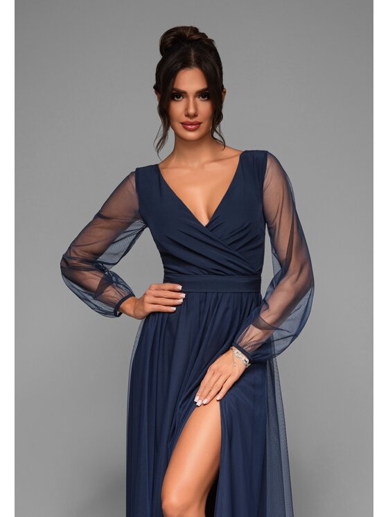 Ombre Ombre Sukienka wieczorowa LA-OM-DLR008 Granatowy Regular Fit