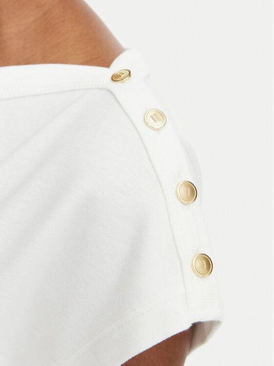 Tommy Hilfiger Tommy Hilfiger T-särk Gold Btn Cap WW0WW50942 Kreemjas Slim Fit
