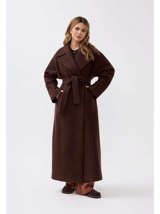 Mirons Mirons Płaszcz wełniany Soft Brązowy Oversize