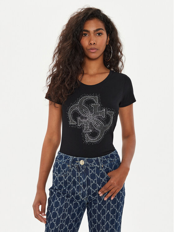 Guess T-Shirt W4YI37 J1314 Μαύρο Regular Fit