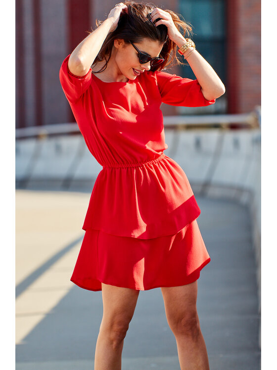 Awama Awama Sukienka letnia A258 Czerwony Basic Fit