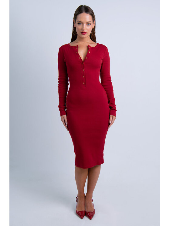 Nudyess Nudyess Sukienka dzianinowa Isla midi z prążka Czerwony Fitted Fit