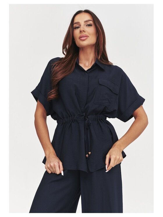 Makadamia Makadamia Komplet bluzka i spodnie C54 Niebieski Loose Fit