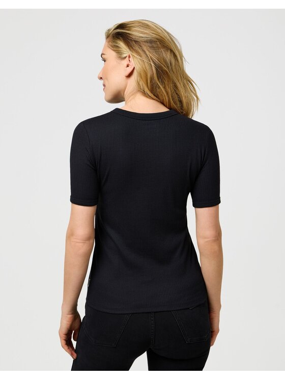 Wrangler Wrangler T-Shirt FEMME KNIT HENLEY Czarny Slim Fit