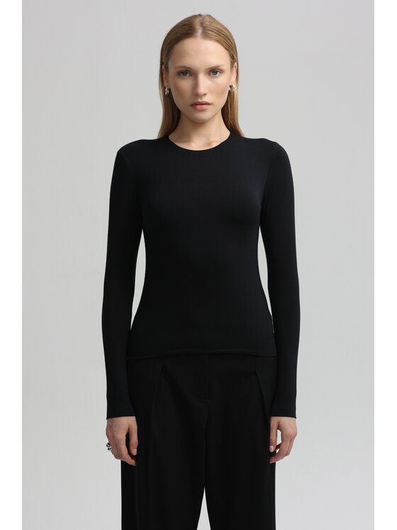 LAGOM LAGOM Longsleeve Dopasowany Czarny Regular Fit