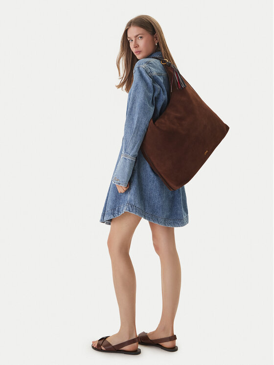 Tommy Hilfiger Geantă Th Statement Leather Hobo Suede AW0AW18403 Maro
