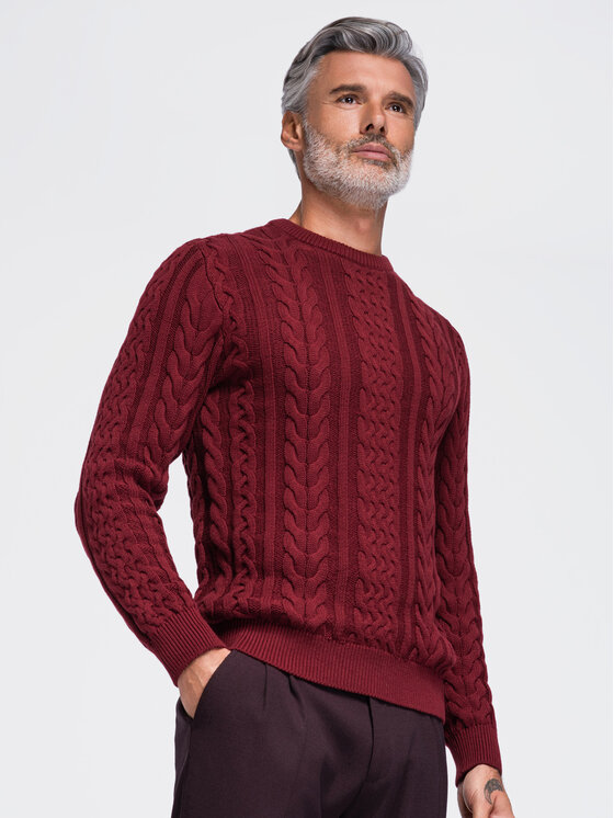 Ombre Ombre Sweter OM-SWSW-0191 Bordowy Regular Fit
