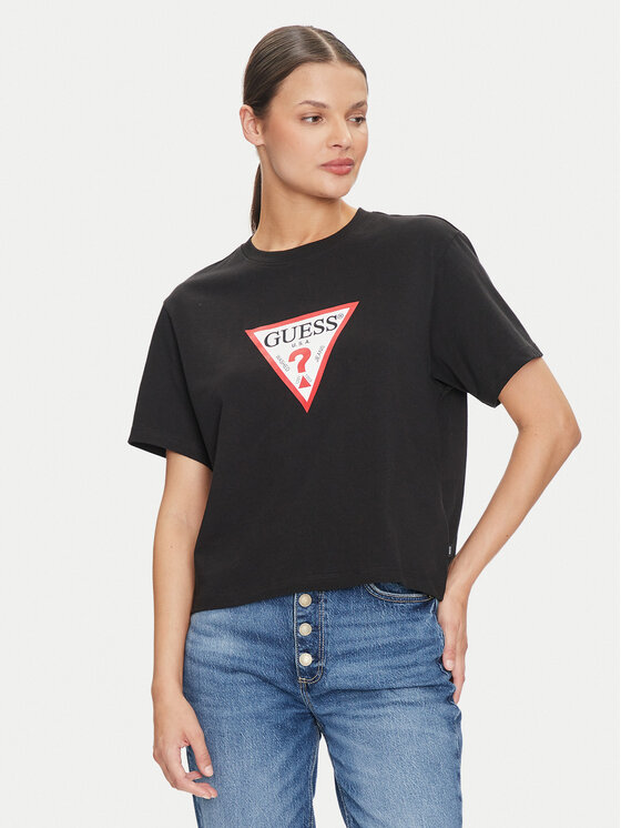 Guess Jeans Guess Jeans Tricou W4YI73 K8HM0 Negru Regular Fit