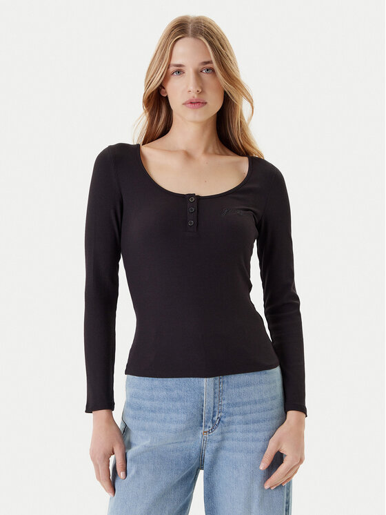 Guess Guess Bluză O5YI00 KCQ72 Negru Regular Fit