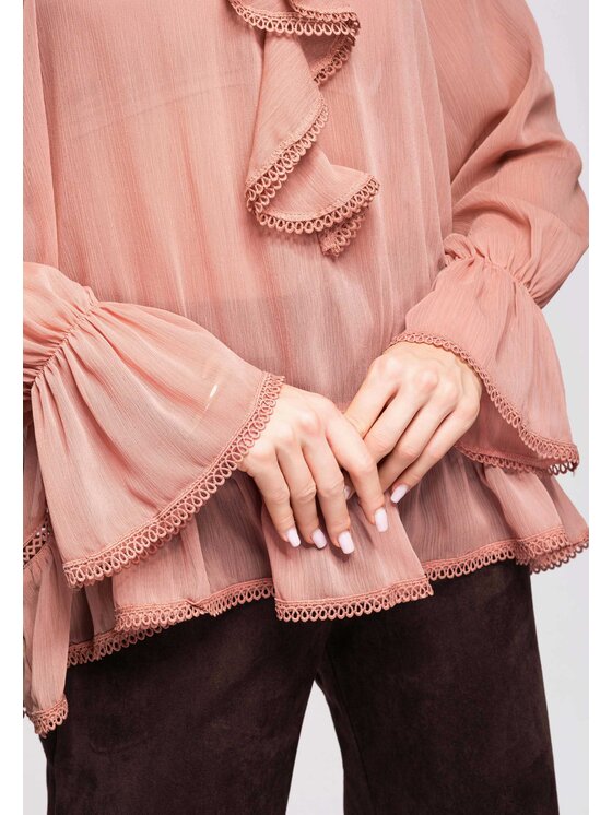 Ombre Ombre Bluzka OW-TS-E0005 Różowy ciemny Loose Fit