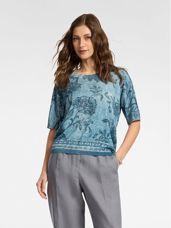 Elena Mirò Damski Elena Mirò T-Shirt, rozmiar 58 Niebieski, M608Z000757N0S3