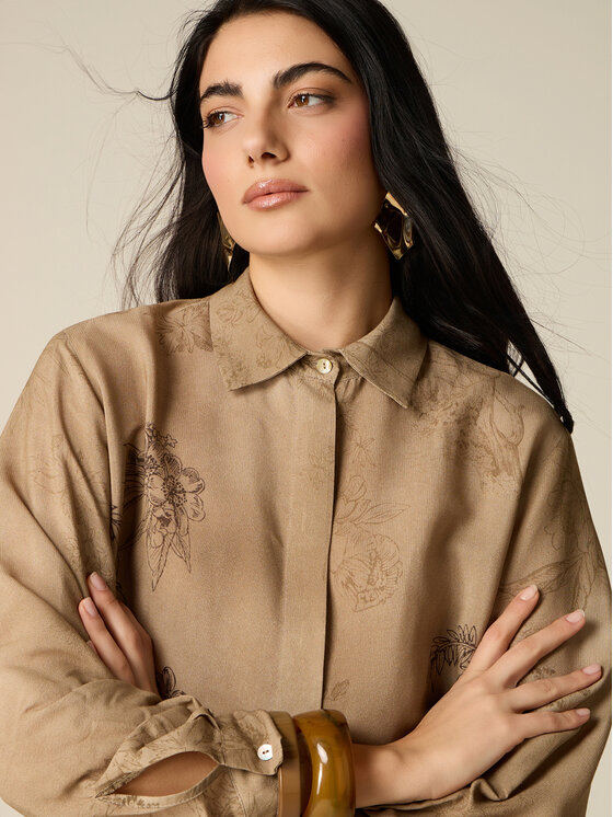 Oltre Oltre Koszula 5089J000927N0Z5 Brązowy Baggy Fit