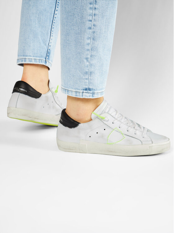 Philippe Model Prsx Veau Croco leather and suede sneaker White | The Mooder