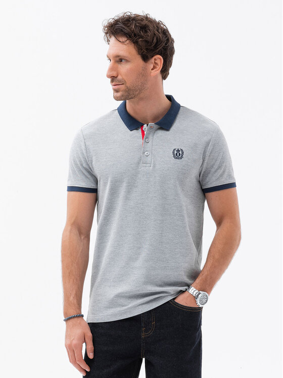 Ombre Ombre Polo OM-POSS-0105 Szary Regular Fit