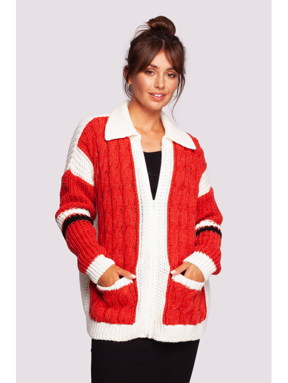 BeWear BeWear Sweter BK094 Czerwony Modern Fit