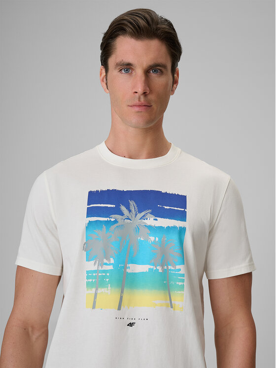 4F 4F T-Shirt CATCH THE WAVE Biały Regular Fit