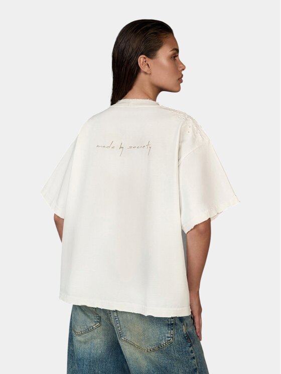 MADE BY SOCIETY MADE BY SOCIETY T-Shirt Tricou KINETIC NERVE - T27203 Beżowy Basic Fit