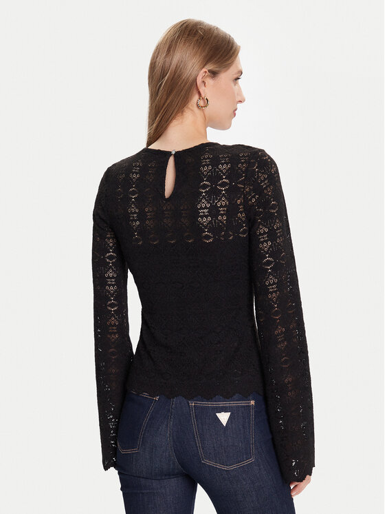 Guess Guess Bluză W5BP13 K1180 Negru Slim Fit