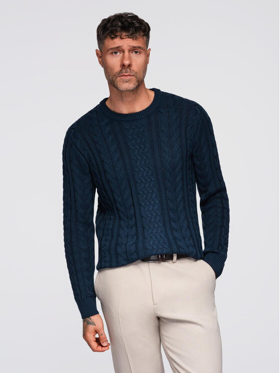 Ombre Ombre Sweter OM-SWSW-0173 Granatowy Regular Fit