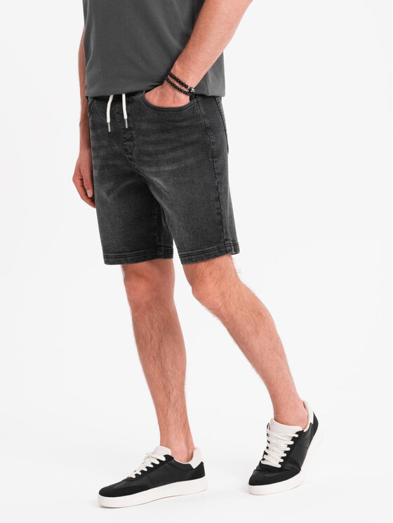 Ombre Ombre Szorty jeansowe OM-SRDS-0192 Czarny Regular Fit