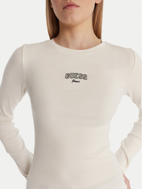 Guess Jeans Guess Jeans Blúz W6RP22 KA0H1 Ekru Slim Fit