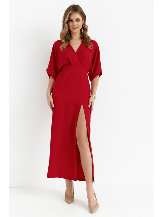 Makover Makover Sukienka codzienna K163 Czerwony Modern Fit