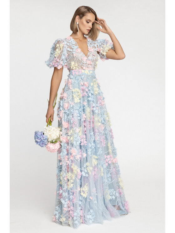 MATSOUR'I MATSOUR'I Sukienka wieczorowa Hortensia Maxi Niebieski A-Line Fit