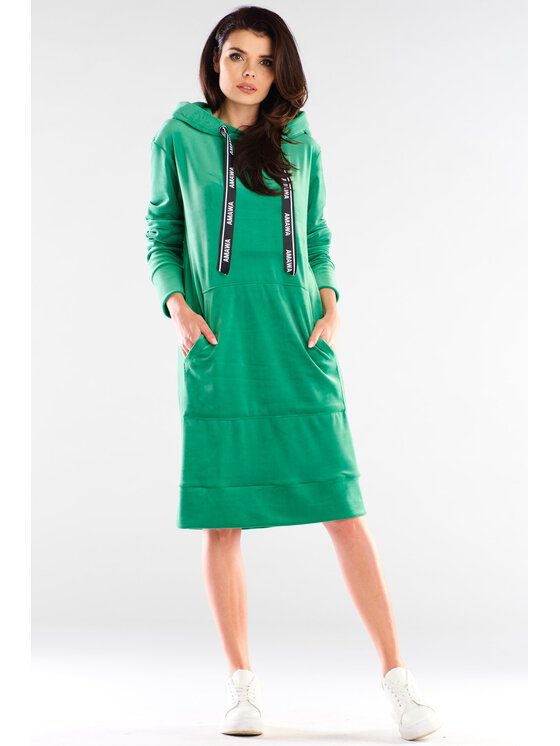 Awama Awama Sukienka dzianinowa A414 Zielony Basic Fit