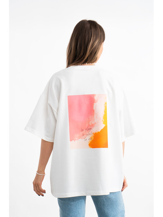 Mirons Mirons T-Shirt Print Biały Oversize