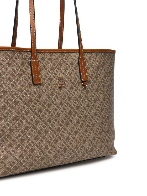 Tommy Hilfiger Tommy Hilfiger Geantă Th Monoplay Leather Tote AW0AW17416 Bej deschis