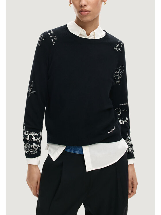 Desigual Desigual Πουλόβερ JERS_MARQUETTE Μαύρο Casual Fit