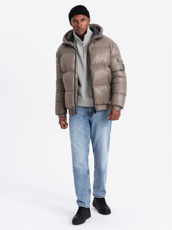 Ombre Ombre Vatovaná bunda OM-JAHP-0207 Béžová Regular Fit