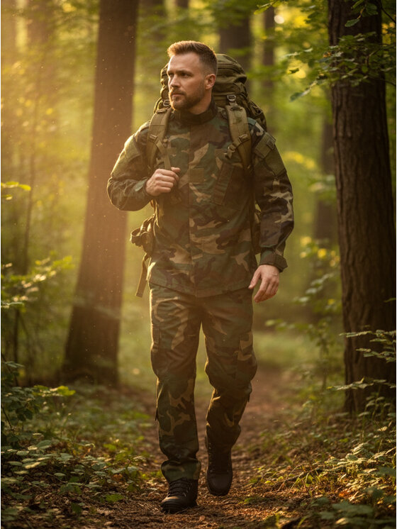 Jigga Wear Jigga Wear Komplet bluza i spodnie materiałowe Mundur Polowy Taktyczny Moro Camo Rip-Stop Wojskowy 130036 Khaki Regular Fit