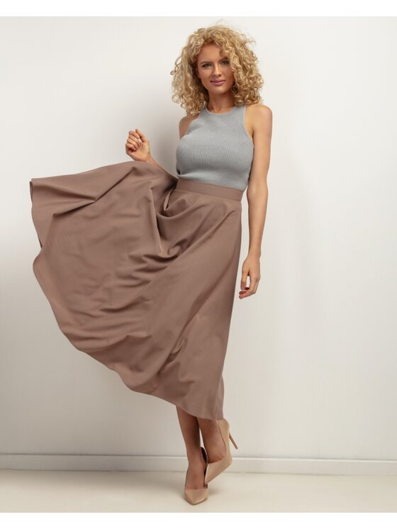 Tessita Tessita Spódnica midi SPÓDNICA_T440 _6_XXL Beżowy ciemny Flared Fit