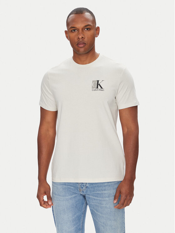 Férfi Póló Calvin Klein, Méret: L, Ekru, Abstract Graphic LV04RC853G