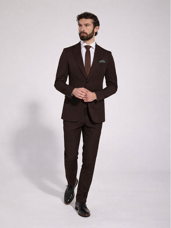 VILLARO VILLARO Garnitur GAR017 Brązowy Slim Fit