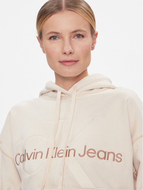 Calvin Klein Jeans Calvin Klein Jeans Суитшърт Hero Monologo Short Hoodie J20J222540 Екрю Regular Fit