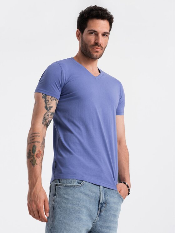 Ombre Ombre T-Shirt OM-TSBS-0145 Fioletowy Regular Fit