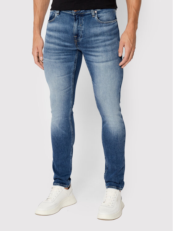Guess Jeans hlače Chris M2YA27 D4Q42 Mornarsko modra Super Skinny Fit